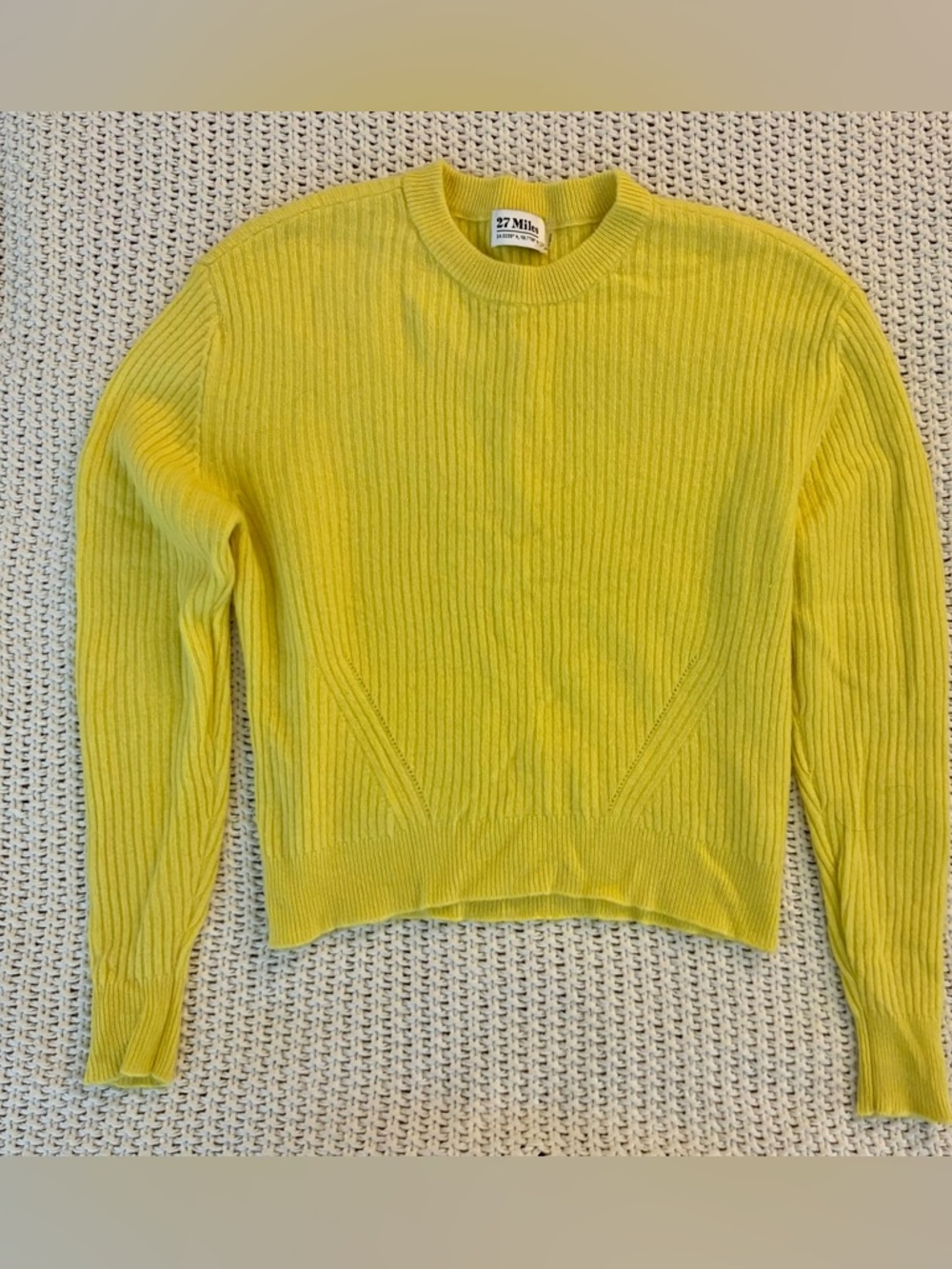 27 Miles Malibu Bright Yellow Ribbed Crewneck Cashmere Sweater Size XS